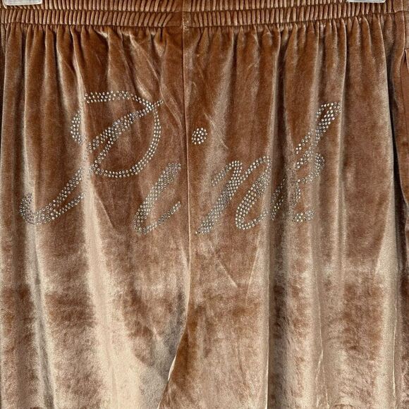 Victorias Secret Velour Track Suit Set Tan Size L XL Rhinestone Logo Lounge - Picture 3 of 10